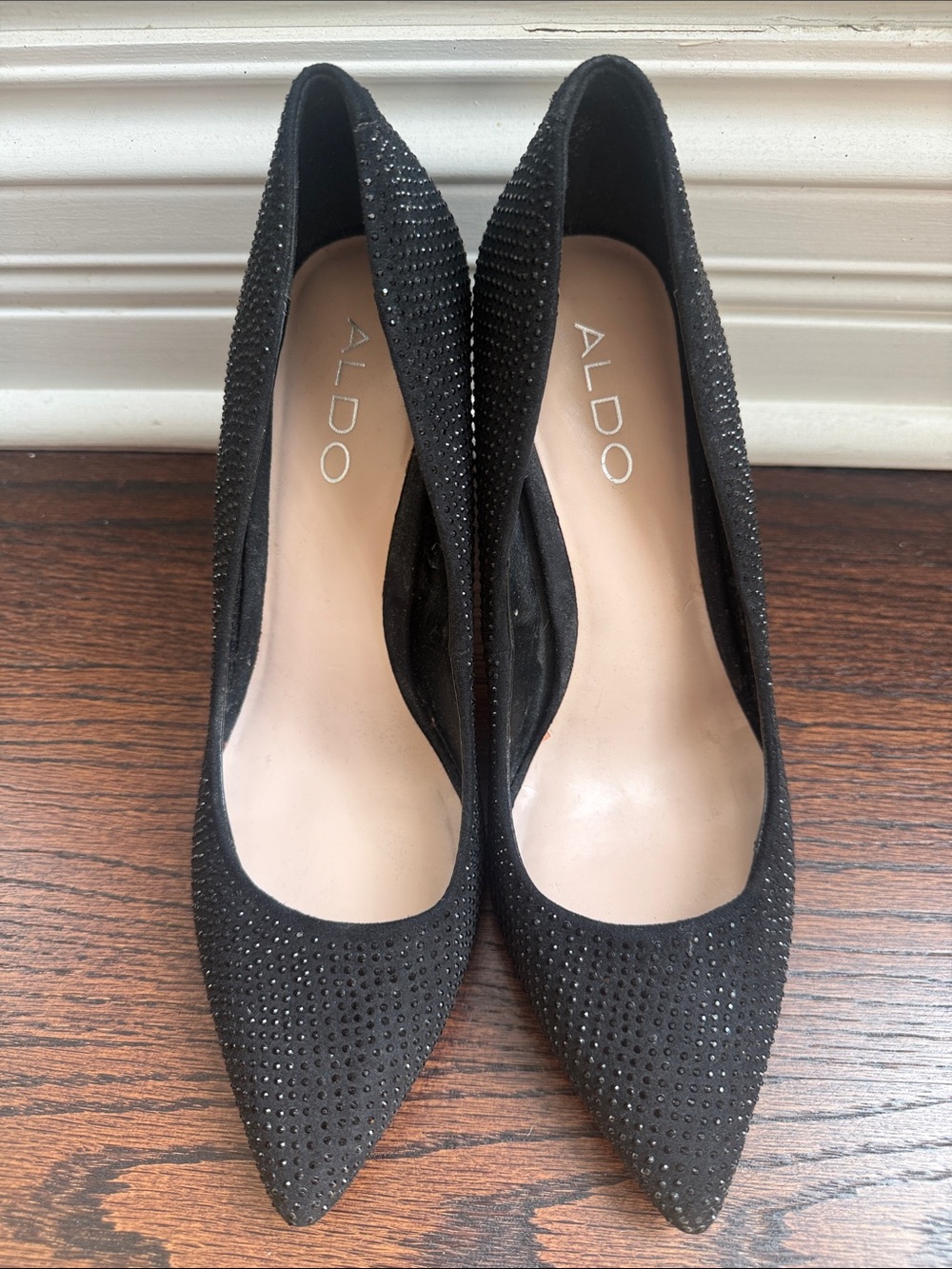 Aldo Black Crystal-Studded Pointed Toe Stiletto Pumps Size 8.5